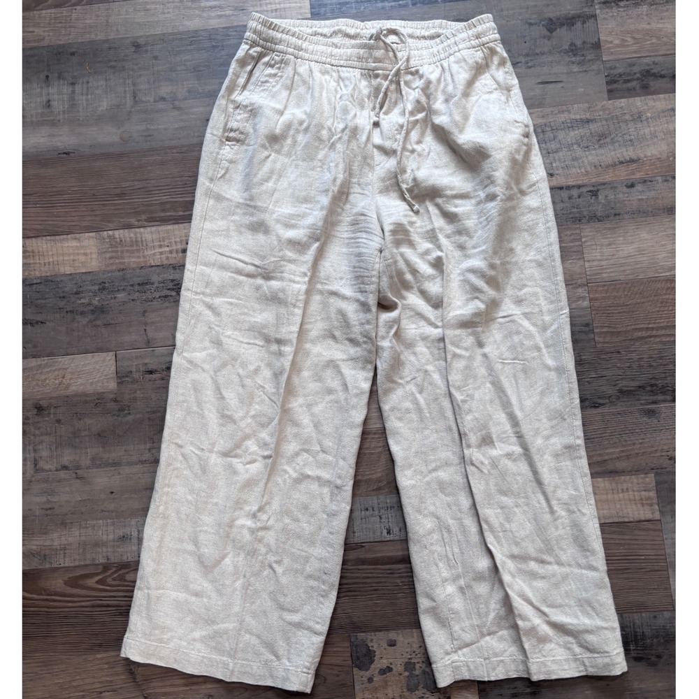 Old Navy Oatmeal Linen Blend Wide Leg Drawstring Pants Coastal Medium